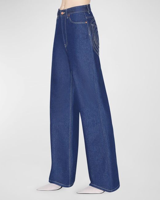 Jean Paul Gaultier Blue High-Rise Topstiched Wide-Leg Denim Pants