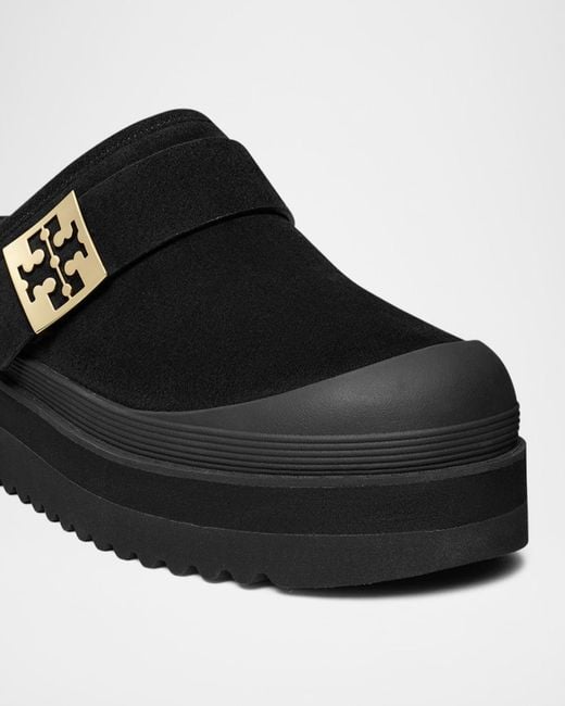 Tory Burch Black Mellow Shearling Platform Mules
