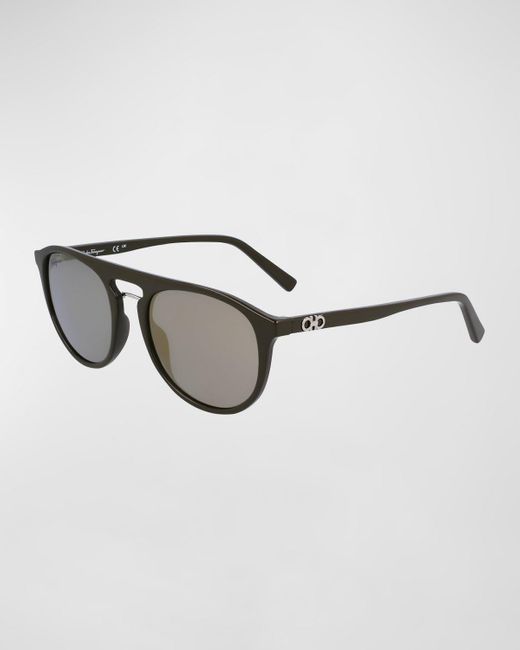 Ferragamo Brown Gancini Plastic Aviator Sunglasses for men