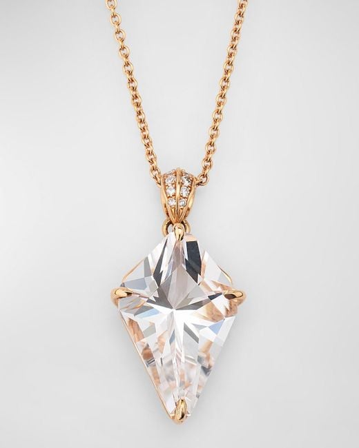 Lisa Nik White 18K Rose Kite Shaped Clear Quartz Pendant Necklace With Diamonds
