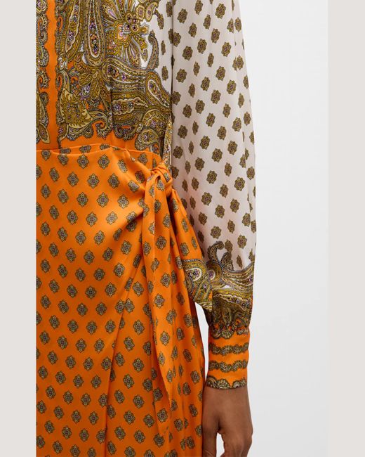 Tahari Orange The Vero Paisley-Print Midi Wrap Shirtdress