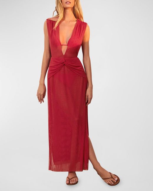 ViX Red Solid Cindy Maxi Dress Coverup