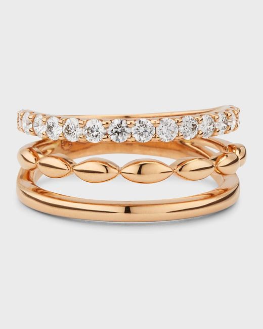 Etho Maria Metallic 18k Pink Gold 3 Row Ring With Diamonds