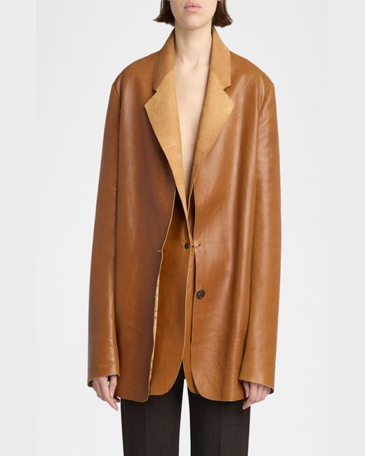The Row Brown Lysandre Leather Jacket