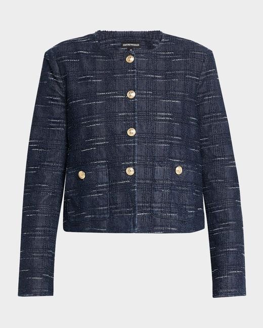 Emporio Armani Blue Button-Down Denim Jacquard Jacket