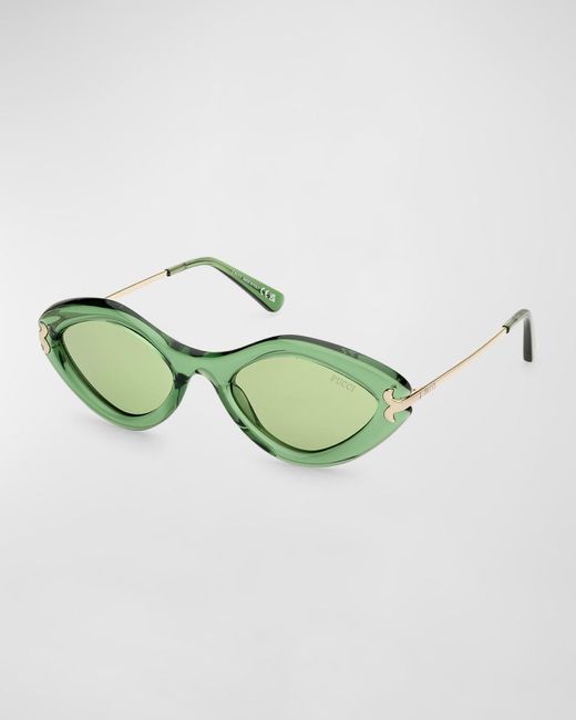 Emilio Pucci Green Logo Acetate & Metal Oval Sunglasses