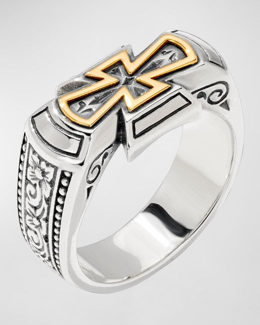 Konstantino Metallic Two-tone Cross Band Ring for men
