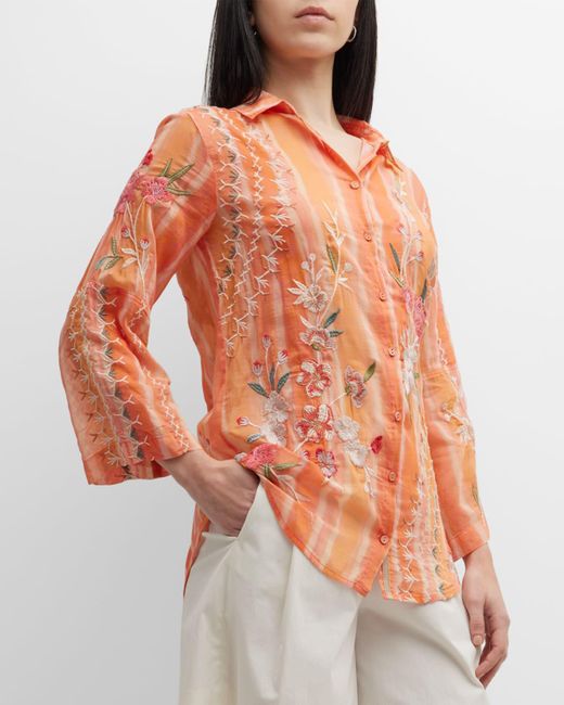 Johnny Was Cherri Floralembroidered Buttondown Shirt Lyst
