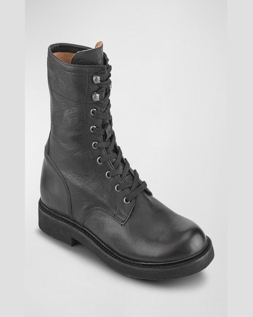 Frye Black Dean Leather Lace-up Combat Boots for men