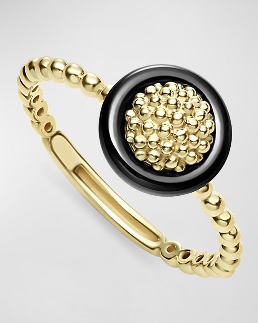 Lagos Metallic 18k Gold And Black Caviar 9mm Circle Ring, Size 7