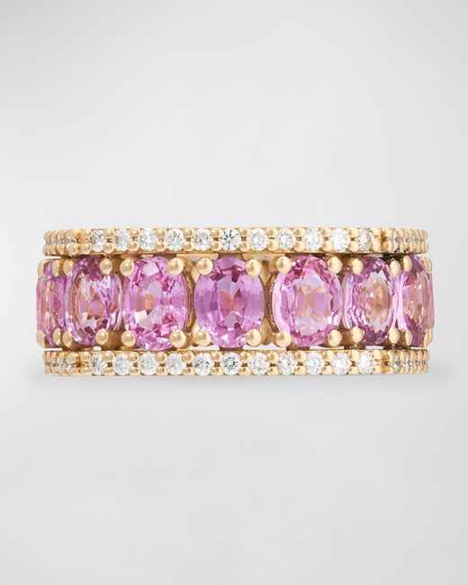 Miseno Procida 18k Yellow Gold Ring With White Diamonds And Pink Sapphires