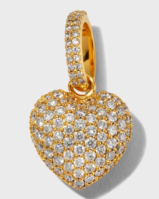 Buddha Mama Metallic 20k Pave Diamond Puffy Heart Pendant, 13mm