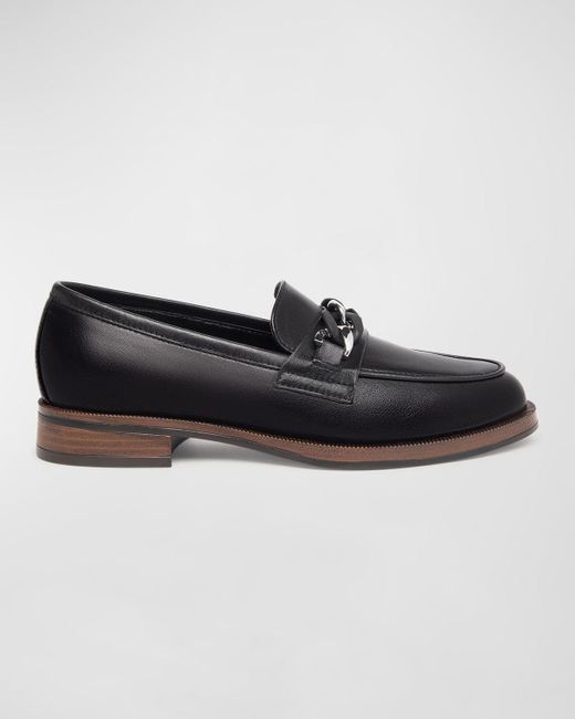 Nero Giardini Black Leather Chain Slip-on Loafers