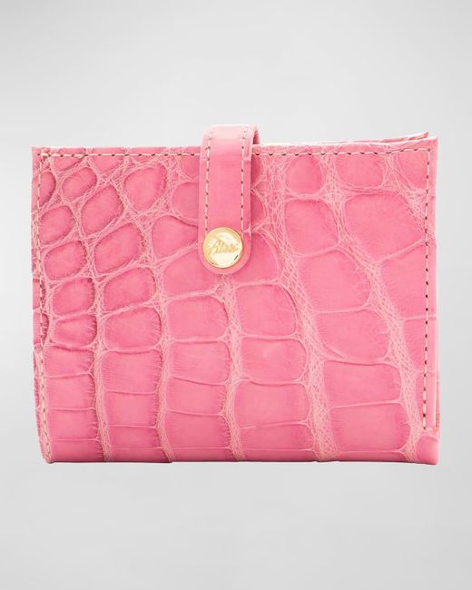 Abas Pink Mini Polished Matte Alligator Bifold Wallet