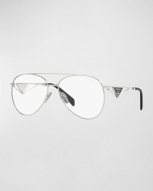 Prada Blue Blocking Steel & Plastic Aviator Sunglasses in Metallic | Lyst