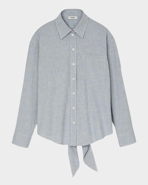 Sandro Gray Nicoletta Cutout Tie-Back Shirt