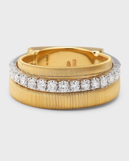 Marco Bicego Gray 18k Yellow Gold Masai Ring With Two Strands Of Diamonds, Size 6