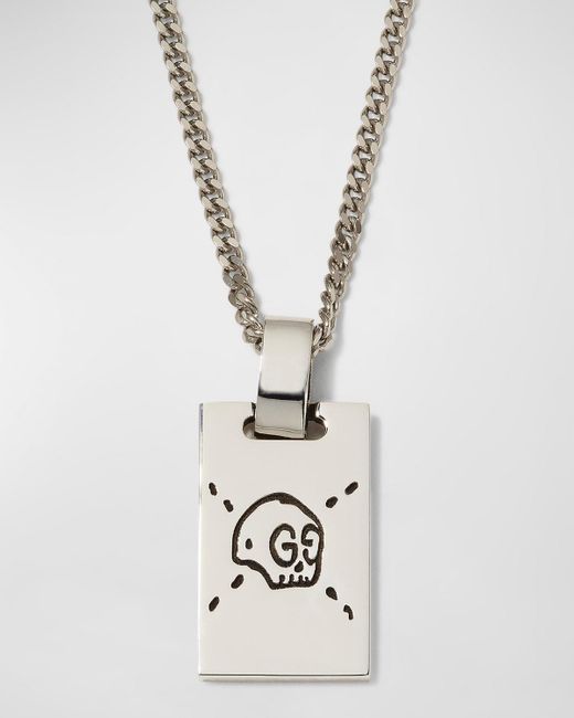 Gucci White Sterling Silver Ghost Tag Pendant Necklace for men
