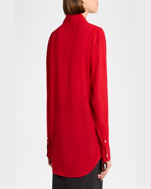 The Row Red Elia Button Down Silk Blouse