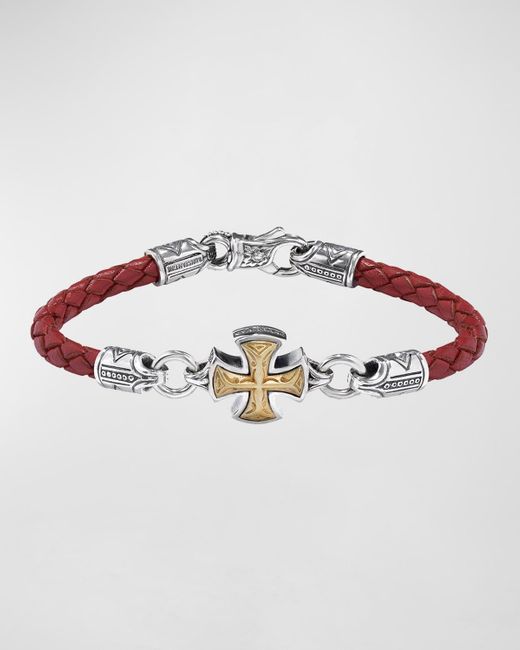 Konstantino Red Perseus Leather Bracelet With/Bronze Cross, Size M for men