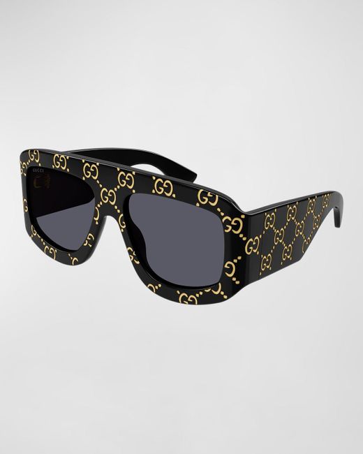 Gucci Black GG0983Sm Monogram Acetate Shield Sunglasses for men