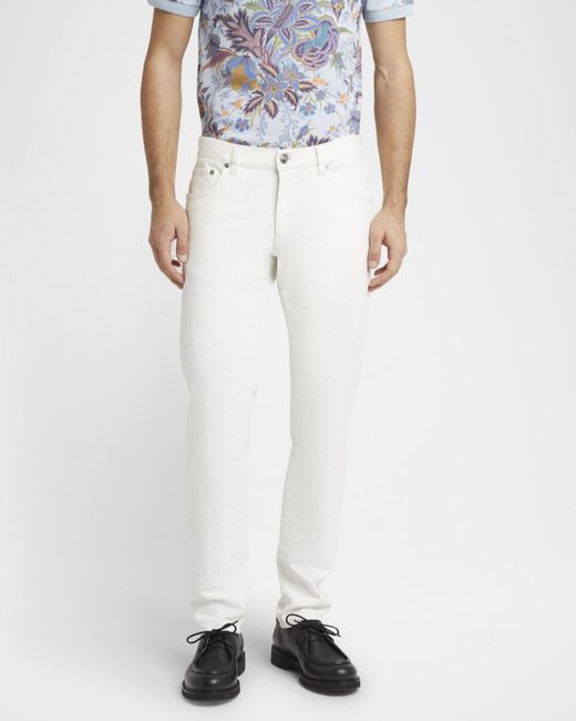 Etro White Apos;S Tonal Jacquard Denim Straight-Leg Jeans for men