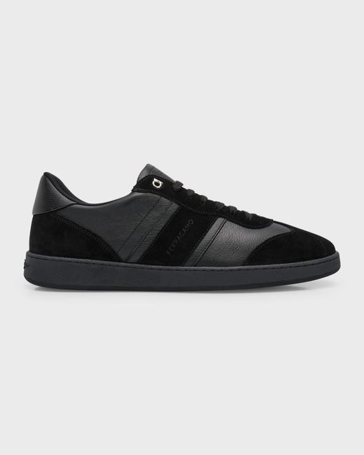 Ferragamo Black Achilles Mixed Leather Low-Top Sneakers for men