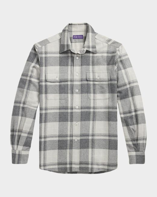 Ralph Lauren Gray Cashmere Plaid Utility Button-Down Shirt for men