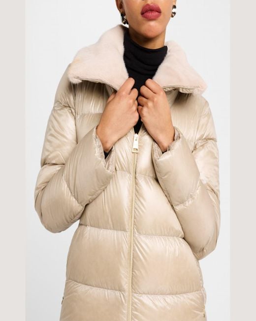 Herno A Shape Ultralight Down Jacket With New Lady Faux Fur in Natural Lyst