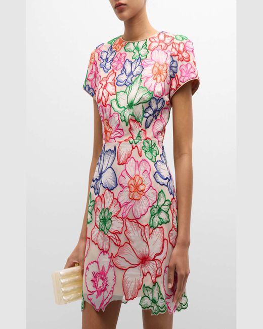 MILLY Kyla Floral-Embroidered A-Line Mini Dress