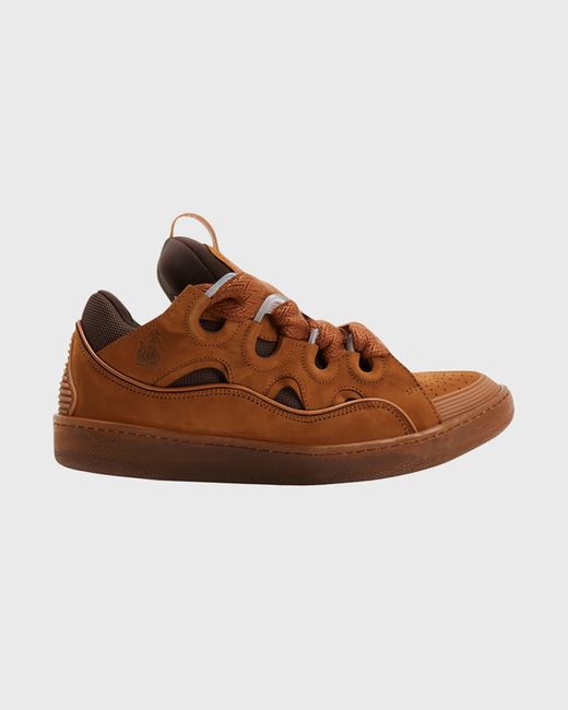 Lanvin Brown Caged Suede Jumbo-Lace Sneakers for men
