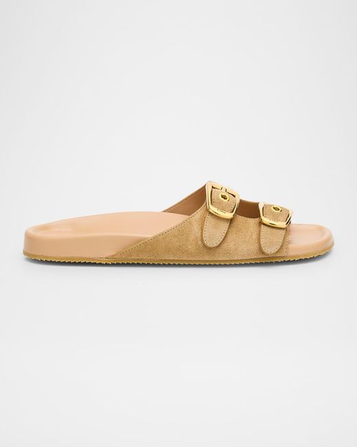 SLIDE SANDALS IN BROWN AND CREAM WHITE CALFSKIN