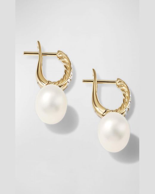 David Yurman Metallic Pearl And Pave Drop Earrings With Diamonds In 18k Gold, 9mm, 0.61"l