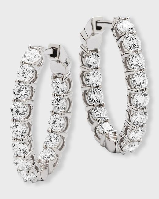 Neiman Marcus Metallic 18k White Gold Diamond Oval Hoop Earrings, 2.73tcw