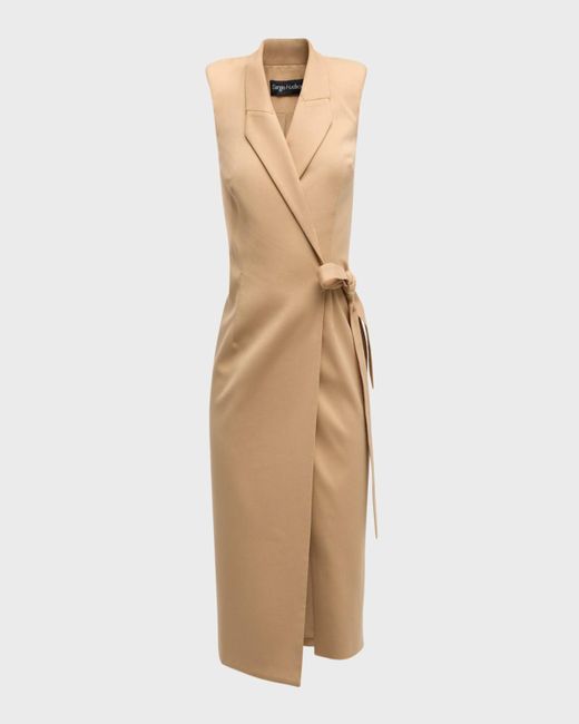 Sergio Hudson Natural Blazer-Style Wrap Dress With Tie Belt