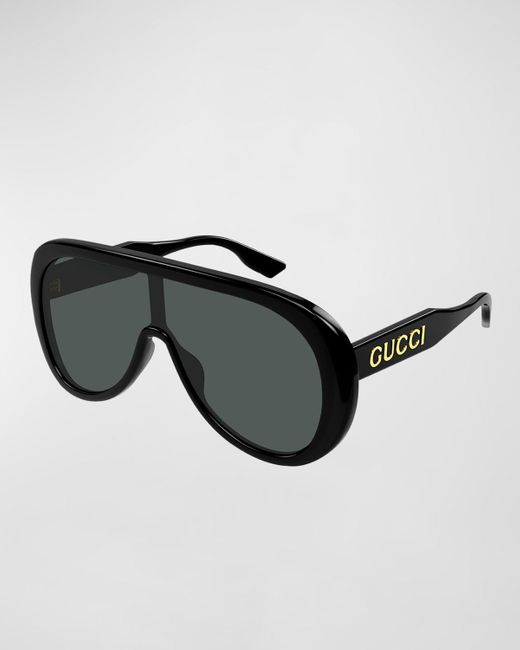 Gucci Black Large Temple Logo Shield Sunglasses for men
