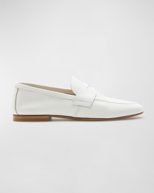 La Canadienne White Baz Leather Penny Loafers