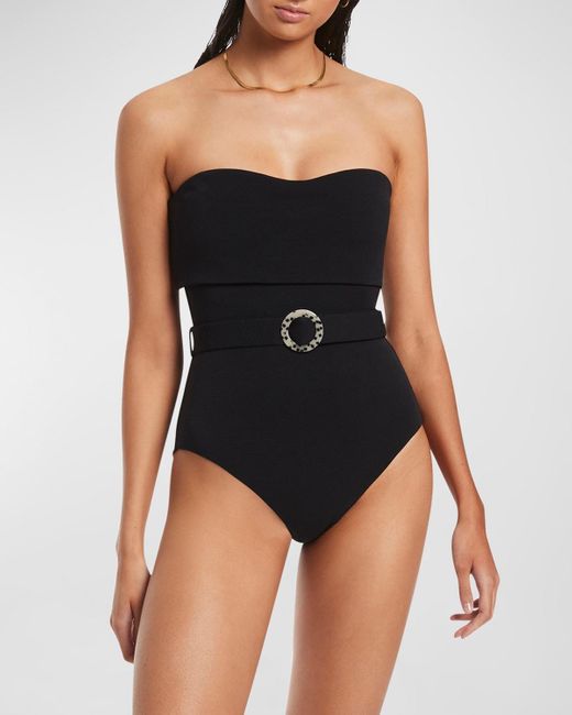 JETS Australia Black Isla Rib Fold-down Bandeau One-piece Swimsuit