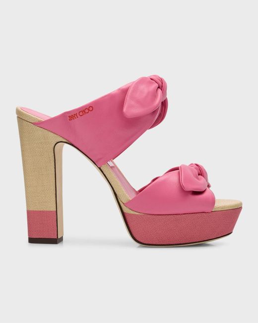 Jimmy Choo Pink Rua Knotted Bow Platform Slide Sandals