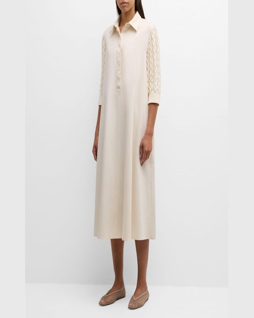 Max Mara Natural Armonia Midi Dress With Cable-Knit Sleeves