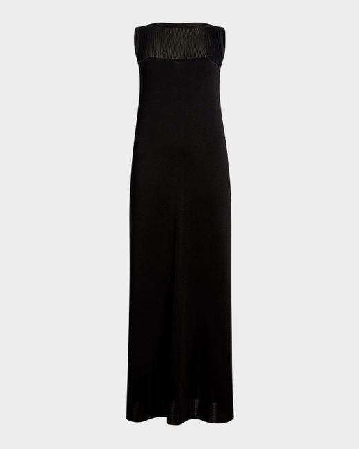 Khaite Black Ruslan Fringe Yoke Sleeveless Column Gown