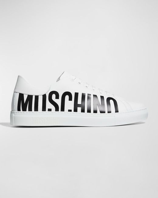 Moschino White Low-Top Leather Logo Sneakers for men