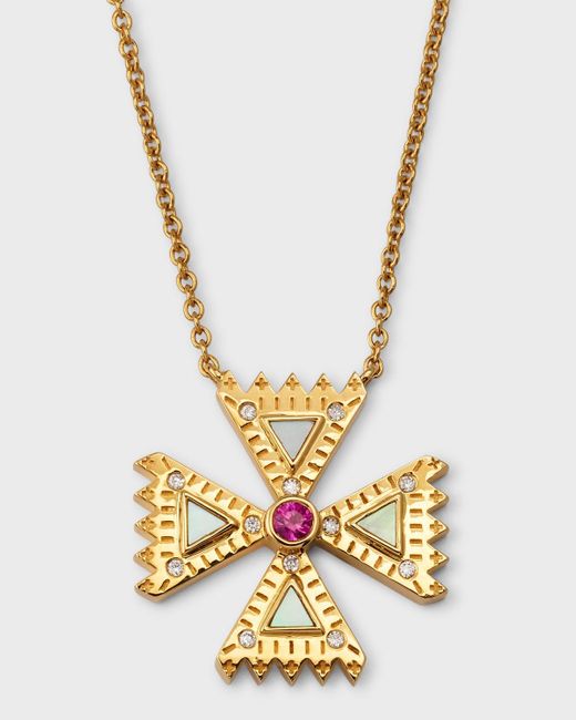 Harwell Godfrey Metallic Diamond & Pink Sapphire Small Crux Cross Pendant Necklace