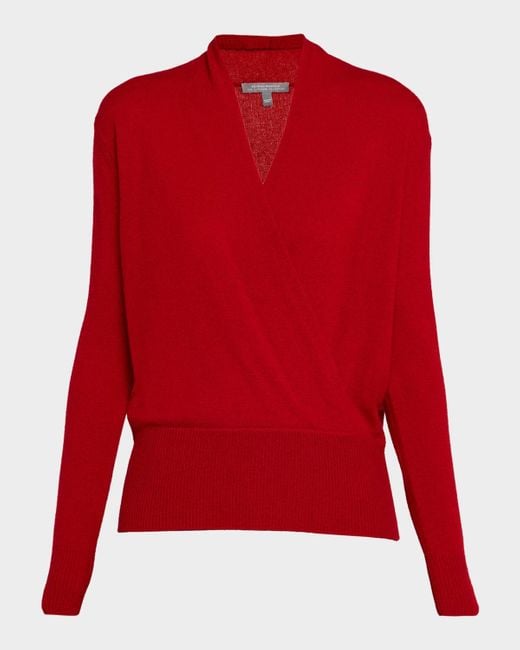 Neiman Marcus Women's Red Cashmere Faux Wrap Sweater