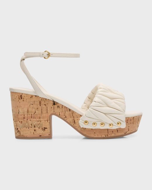 Miu Miu White Quilted Leather Ankle-Strap Platform Sandals