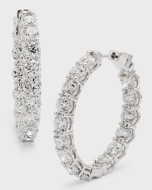 Neiman Marcus Metallic 18k White Gold Diamond Hoop Earrings, 9.60tcw
