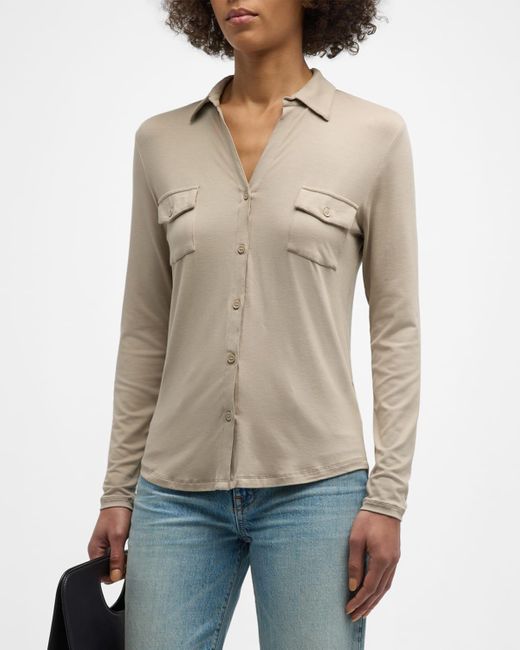 Majestic Filatures Natural Soft Touch Button-Down Shirt With Pockets