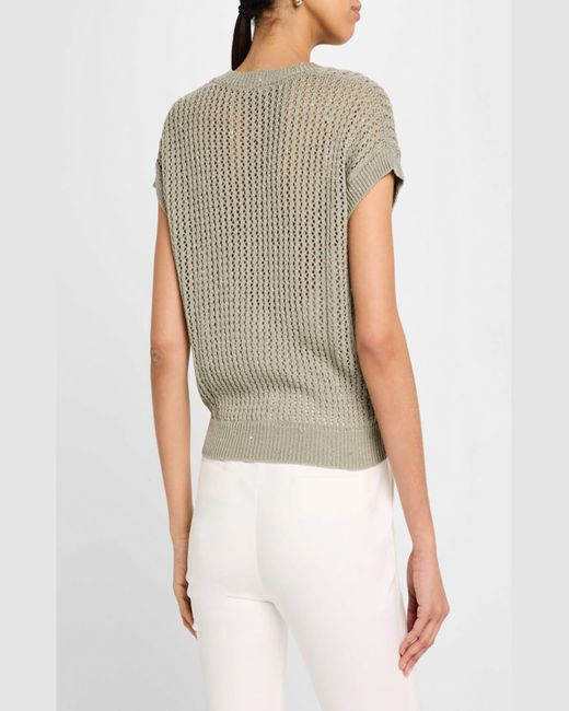 Peserico White Open-Knit Sequin Cardigan
