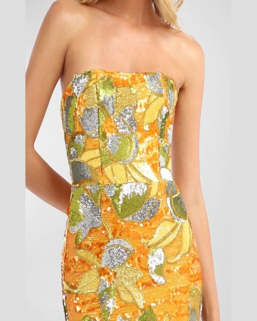 HELSI White Serena Strapless Floral Sequin Column Gown