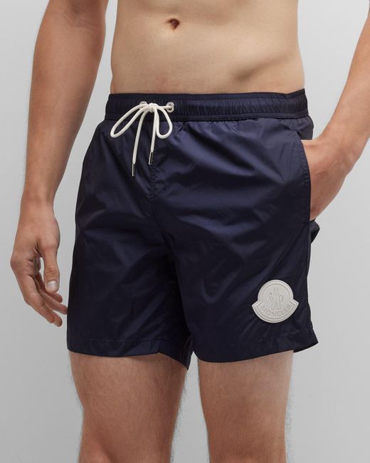 Moncler Blue Swim Shorts With Large Logo Patch for men